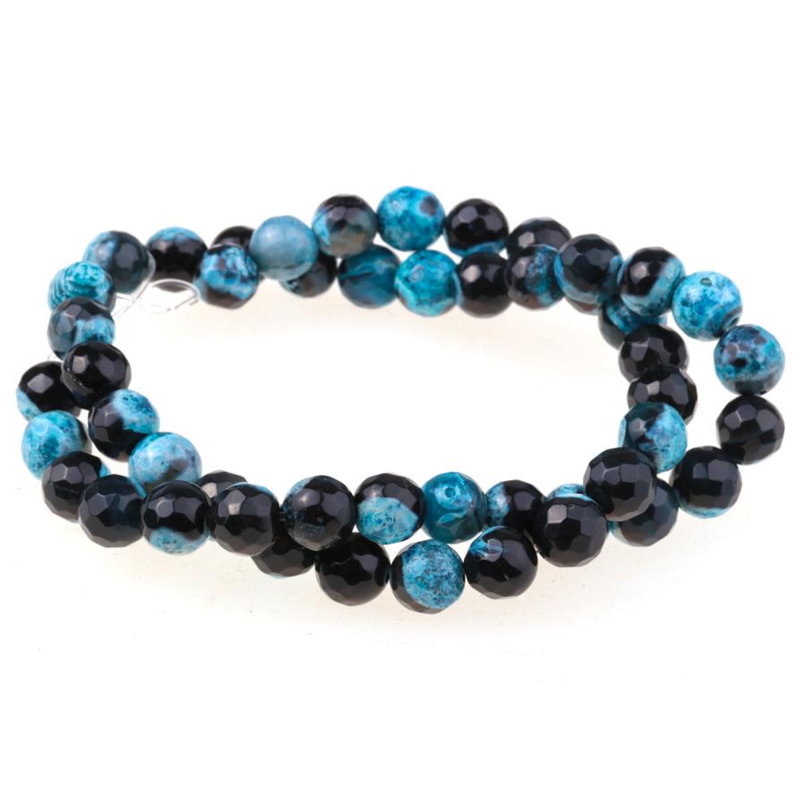 Black & Blue (dyed) 8mm Faceted Round Fire Agate 15-16 Inch