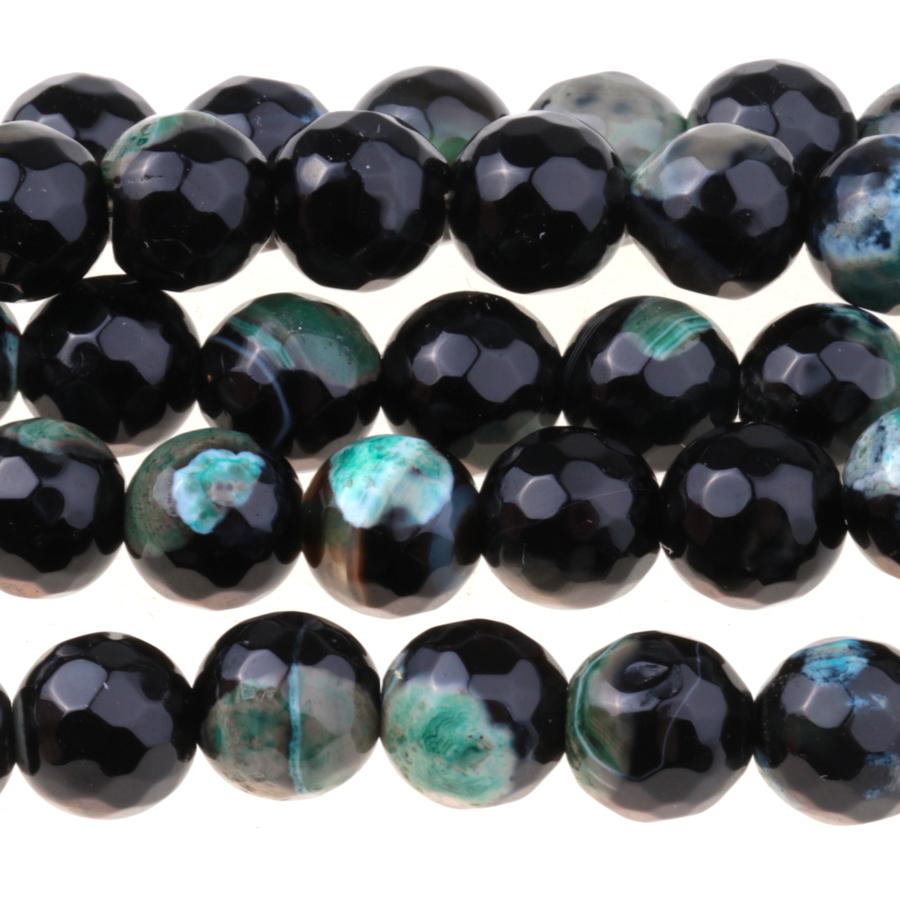 Black & Green (dyed) 8mm Faceted Round Fire Agate 15-16 Inch