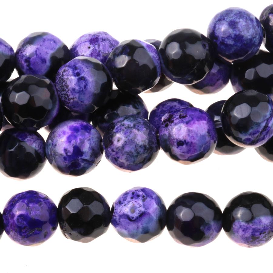 Black & Purple (dyed) 8mm Faceted Round Fire Agate 15-16 Inch