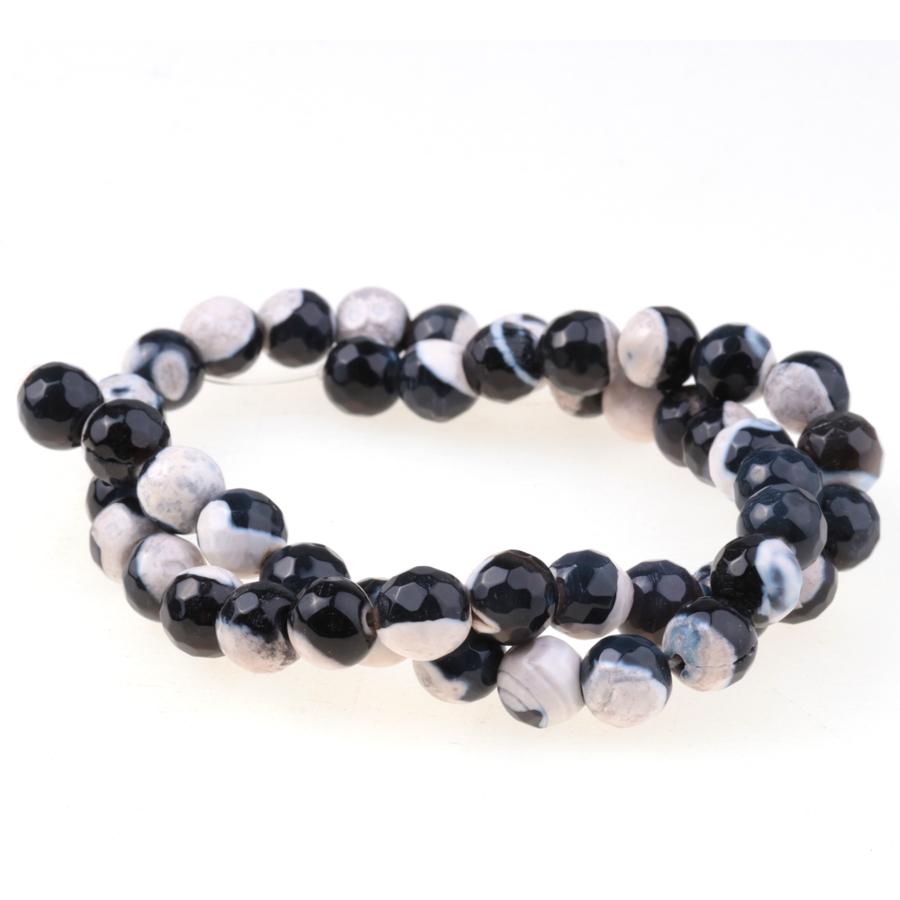 Black & White (dyed) 8mm Faceted Round Fire Agate 15-16 Inch