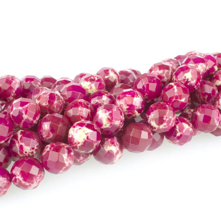 Fuschia Impression Jasper 8mm Faceted Round 15-16 Inch (Dyed)