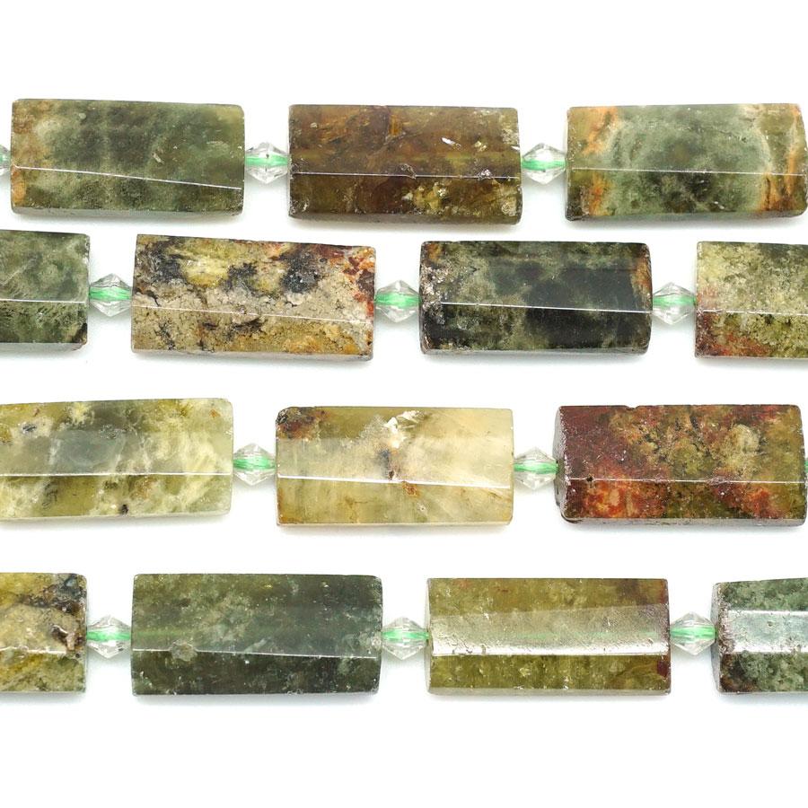 Green Garnet Faceted, Puff 14x30mm Rectangle - 15-16 Inch