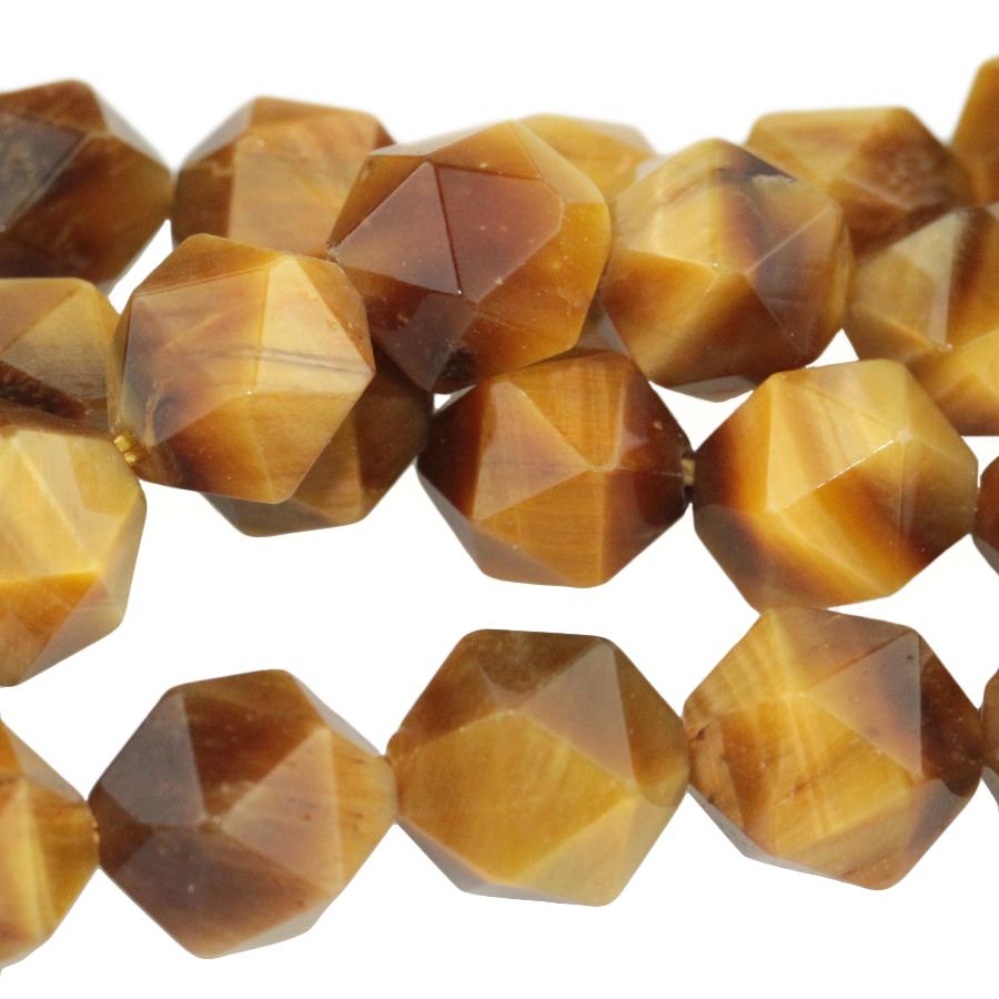 Golden Tiger Eye 10mm Star Cut Round 15-16 Inch