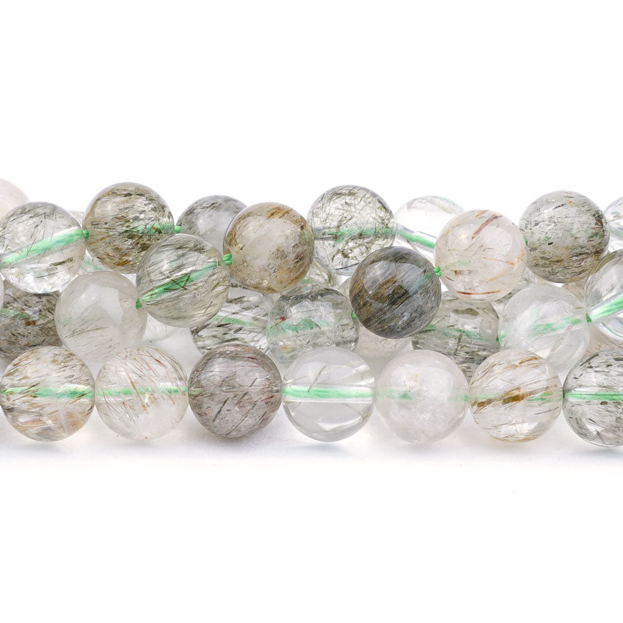 Tourmalated Quartz Green 10mm Round - 15-16 Inch - Goody Beads
