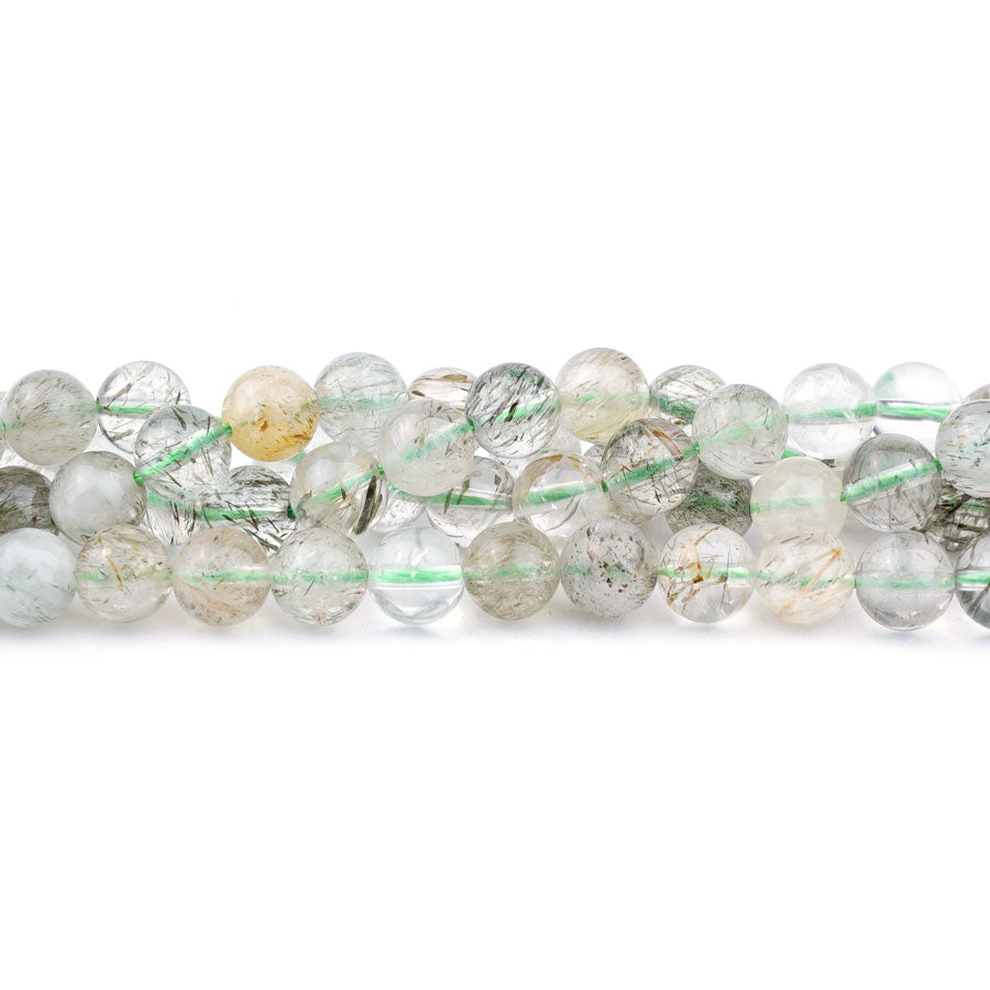 Tourmalated Quartz Green 8mm Round - 15-16 Inch - Goody Beads