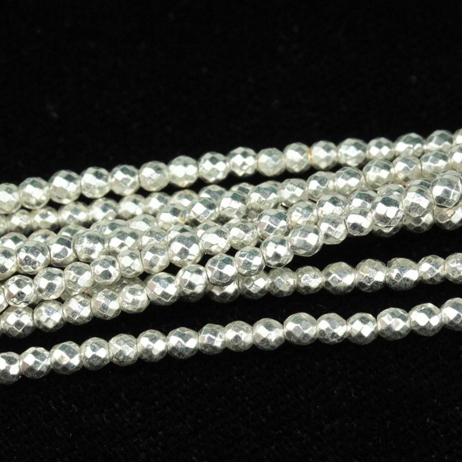 Hematite White Silver Plated 2mm Faceted Round 15-16 Inch