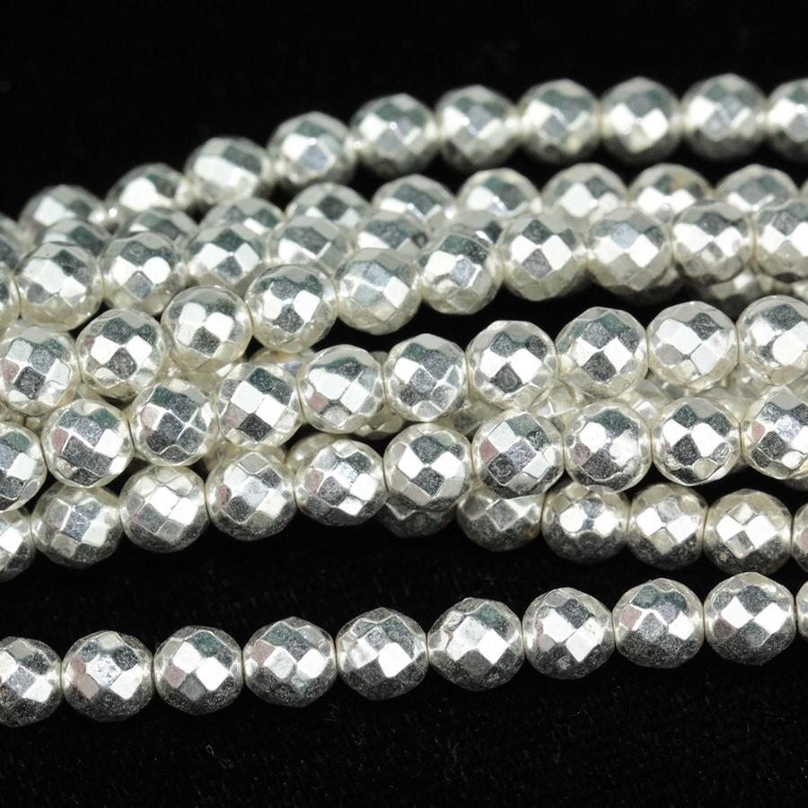 Hematite White Silver Plated 4mm Faceted Round 15-16 Inch