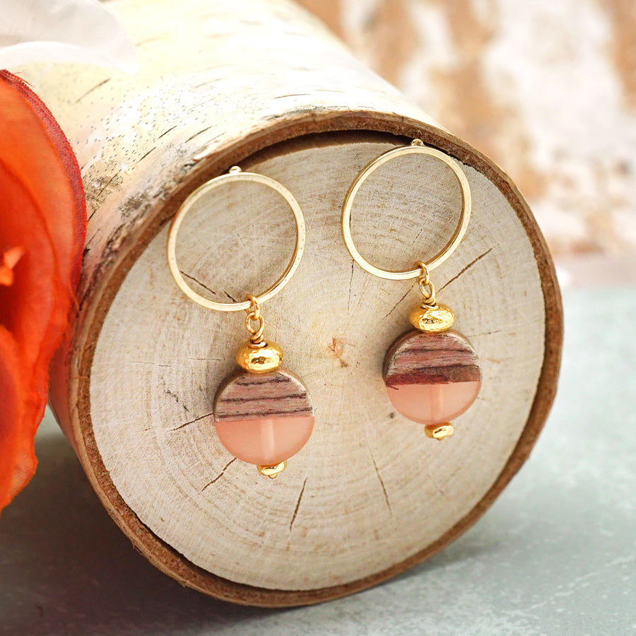 DIY Hoop Post Earrings with Wood Resin Bead - Goody Beads