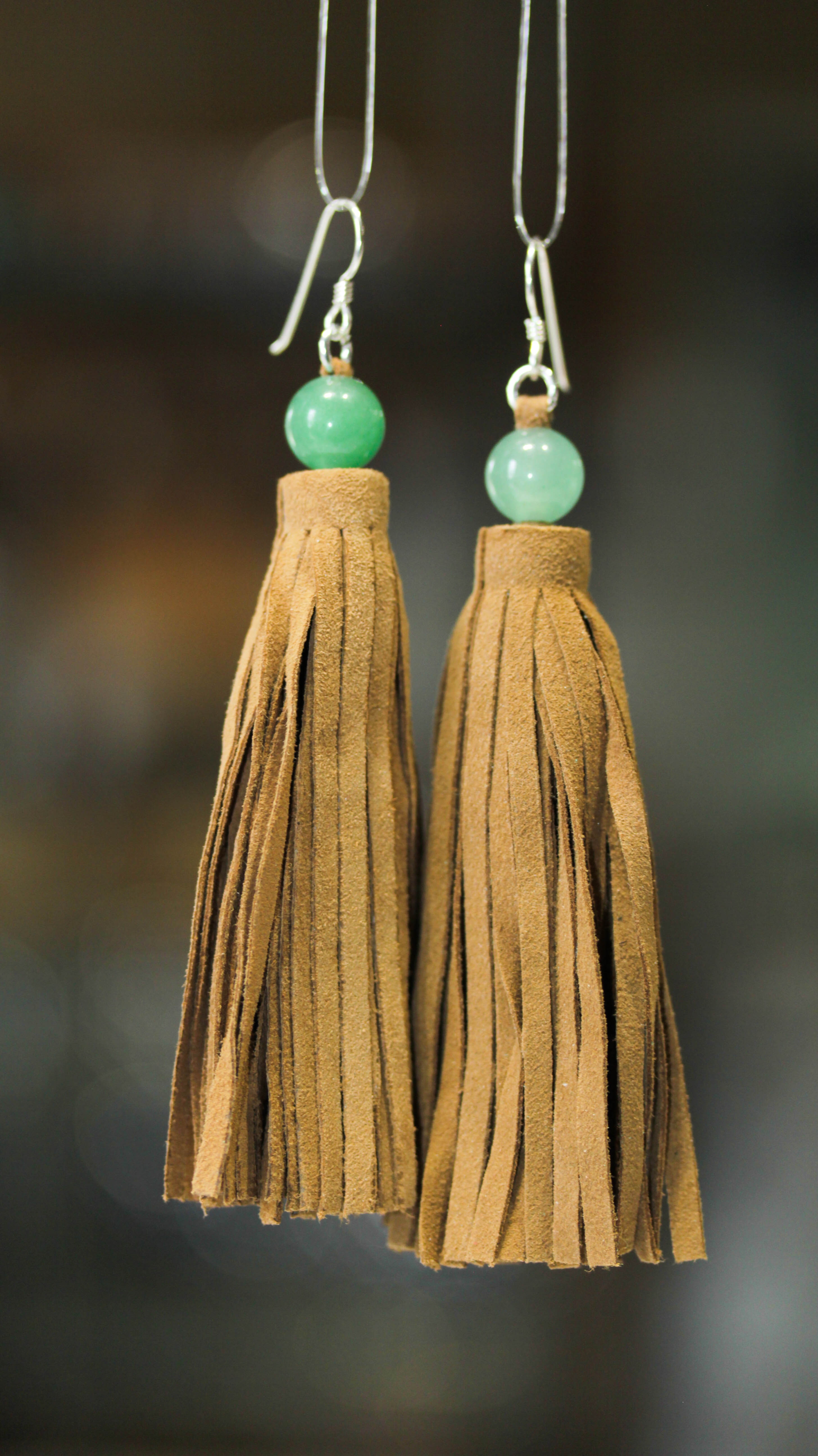 DIY Summer Festival Tassel Earrings & Gemstone Bracelet Duo - Camel & Green Aventurine - Goody Beads