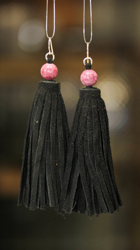 DIY Summer Festival Tassel Earrings & Gemstone Bracelet Duo - Black & Tourmaline - Goody Beads