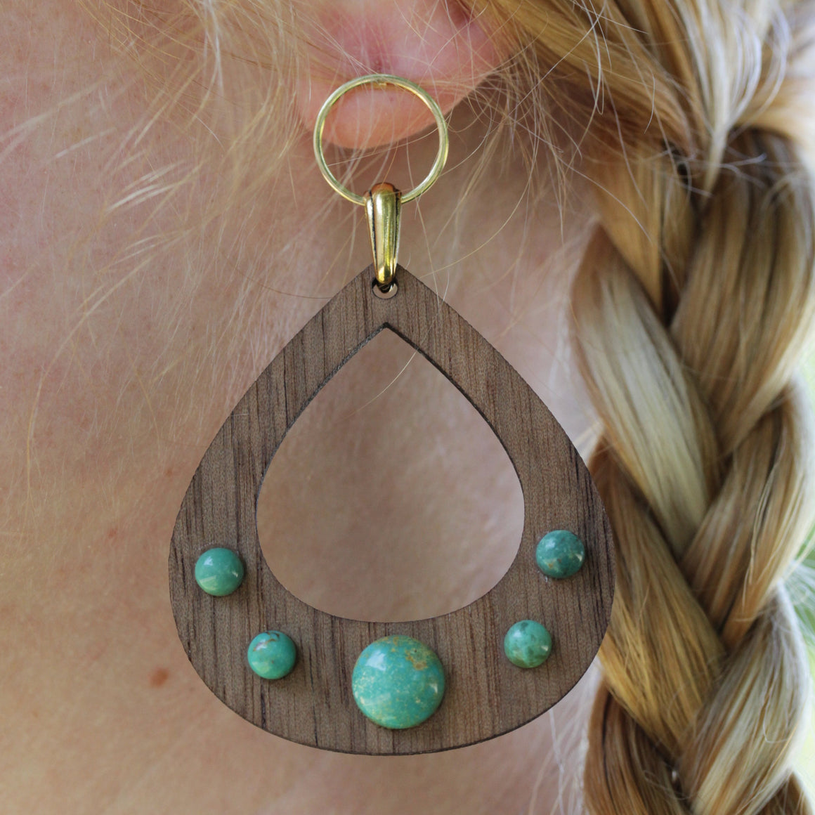 INSTRUCTIONS for DIY Open Pear Shaped Wood with Natural Chinese Turquoise Cabochons Earrings - Goody Beads