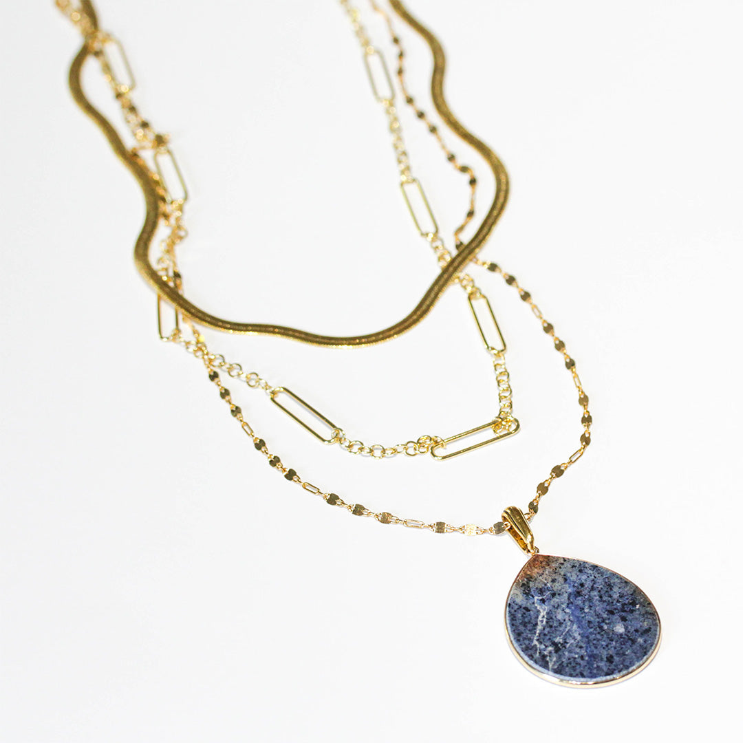 DIY Triple Layer Gold Necklace with Dumortierite Slice - Goody Beads