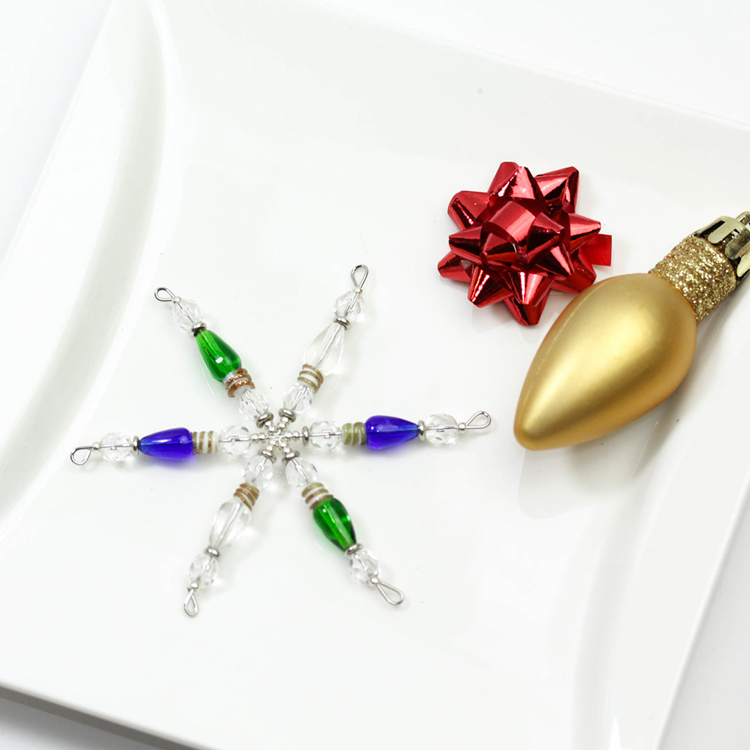 Light Bulb Snowflake Ornament Duo - Blue and Green - Goody Beads