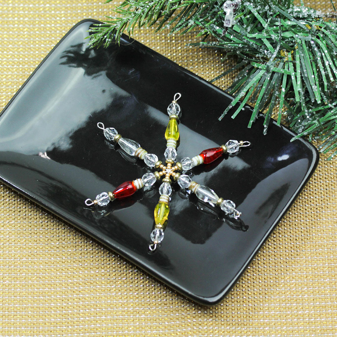 Light Bulb Snowflake Ornament Duo - Red and Yellow - Goody Beads