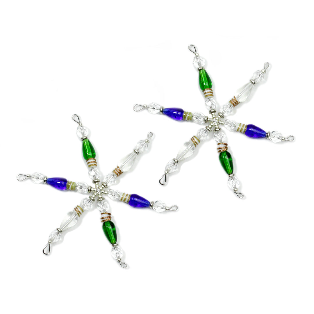 Light Bulb Snowflake Ornament Duo - Blue and Green - Goody Beads