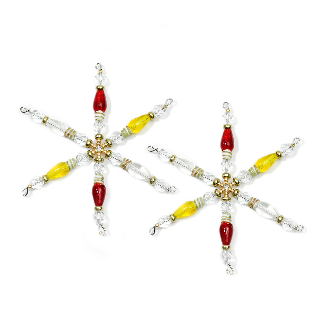 Light Bulb Snowflake Ornament Duo - Red and Yellow - Goody Beads
