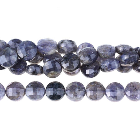 Iolite Diamond Cut, Faceted 10mm Coin - 15-16 Inch