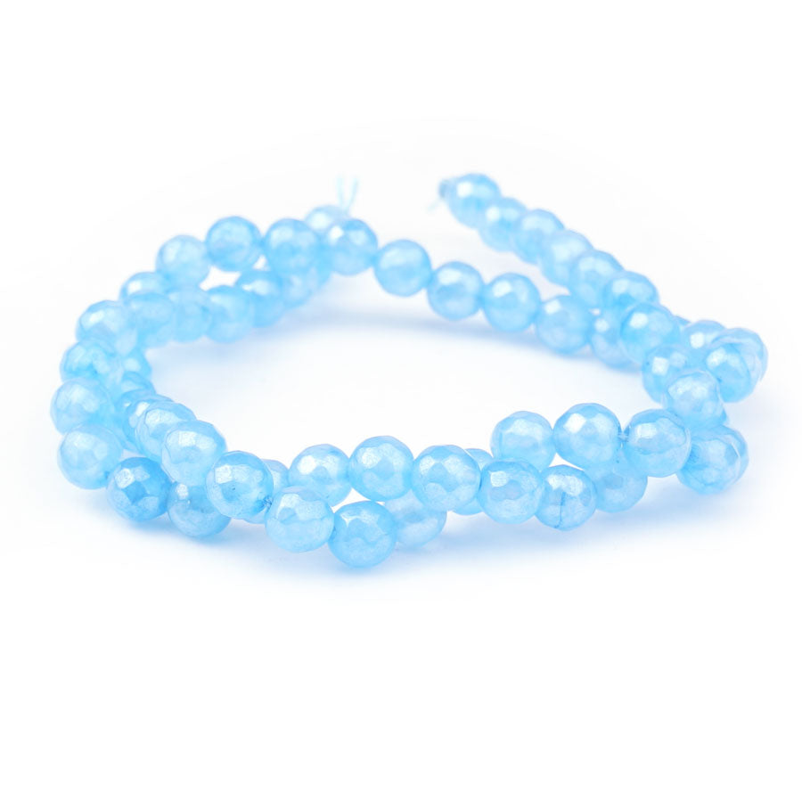 Jade 6mm Dyed Aqua Plated Round Faceted - Limited Editions - Goody Beads