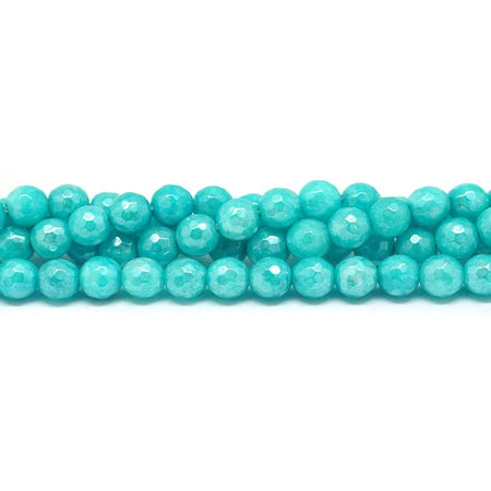 Dyed Blue Jade Faceted Plated 6mm Round - 15-16 Inch