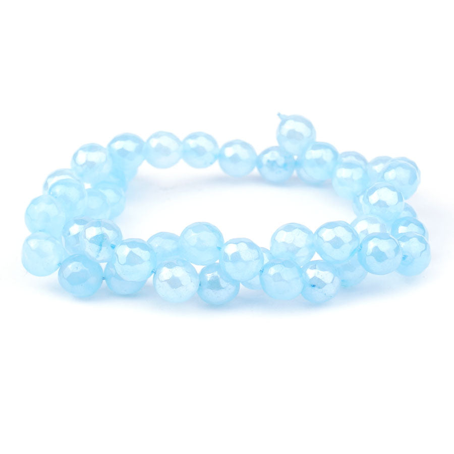 Jade 8mm Dyed Aqua Plated Round Faceted - Limited Editions - Goody Beads