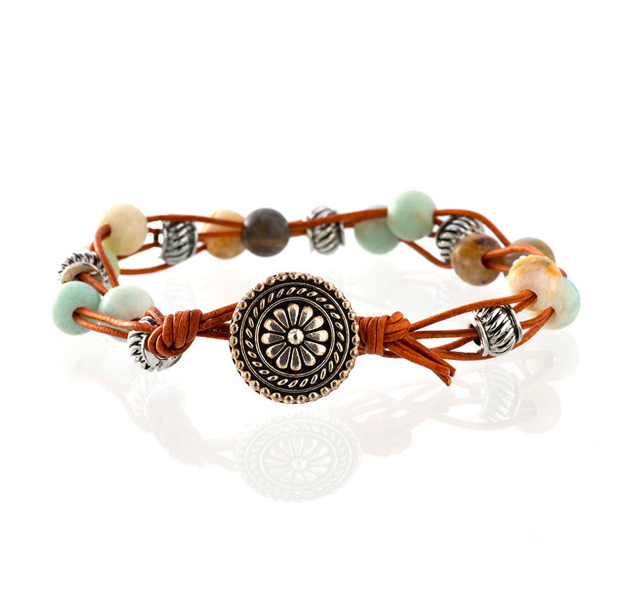 Stone Lattice Leather Bracelet Kit with Dakota Stones Gemstones - Black Gold Amazonite - Goody Beads