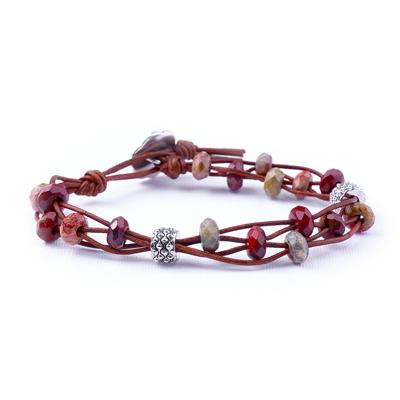 Stone Step Leather Bracelet Kit with Dakota Stones Gemstones - Apple Jasper - Goody Beads