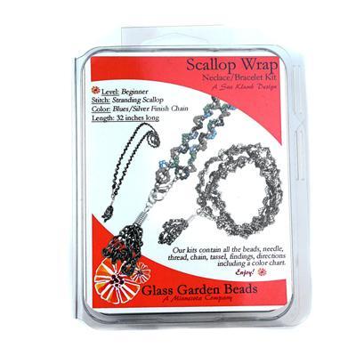 Scallop Wrap Blues with Silver Necklace Kit by Glass Garden Beads