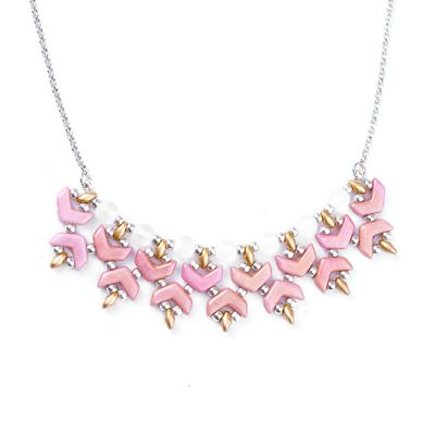 Pink Chevron Bib Necklace with GoodyBeads’ Exclusive Adjustable Necklace Chain - Goody Beads