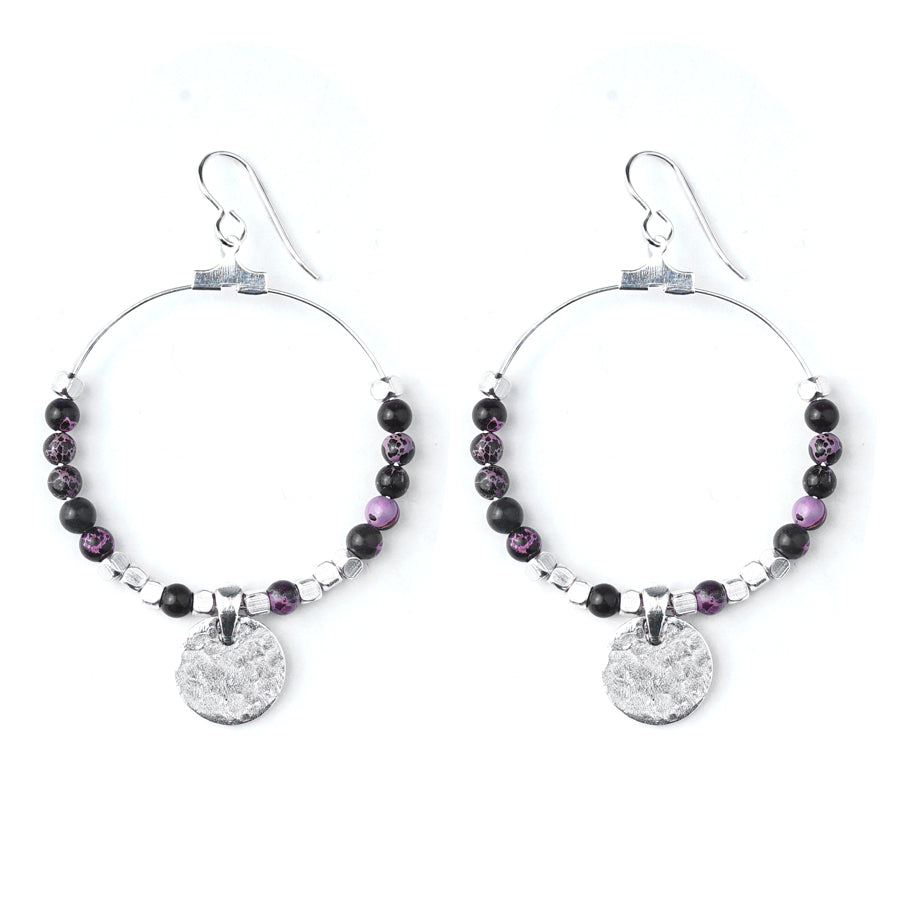 Gemstone & Coin Drop Earrings - Black Imperial Jasper/Silver - Goody Beads