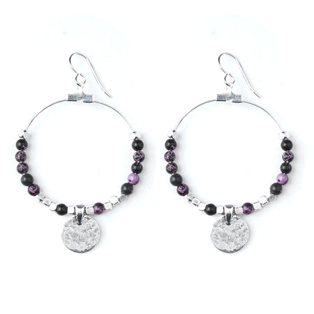 Gemstone & Coin Drop Earrings - Black Imperial Jasper/Silver - Goody Beads