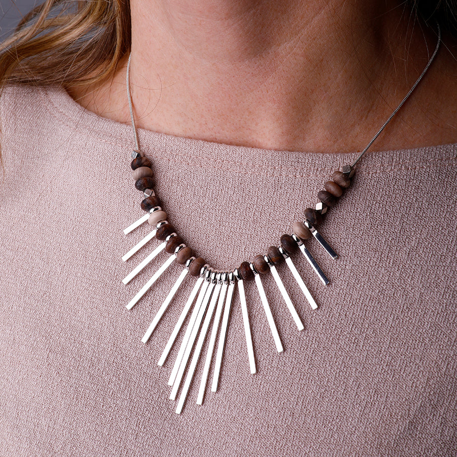 Gemstone Pendant Flare Necklace Kit - Matte Wood Opalite/Silver