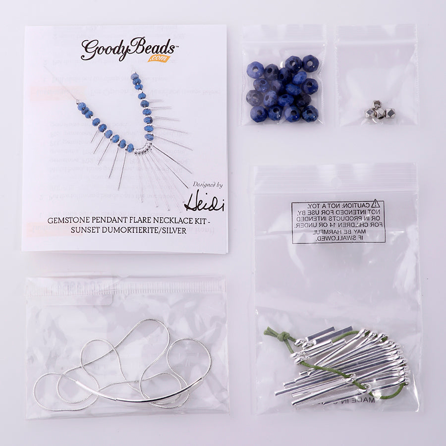 Gemstone Pendant Flare Necklace Kit - Sunset Dumortierite/Silver