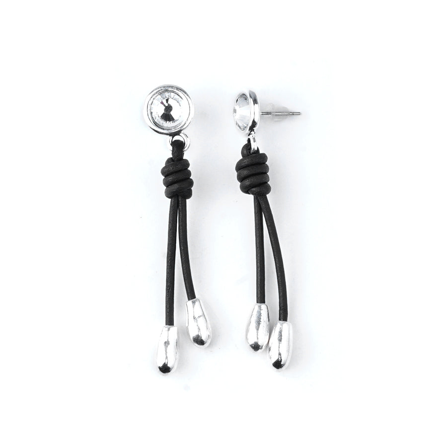Leather Wisp Post Earrings - Black/Silver - Goody Beads