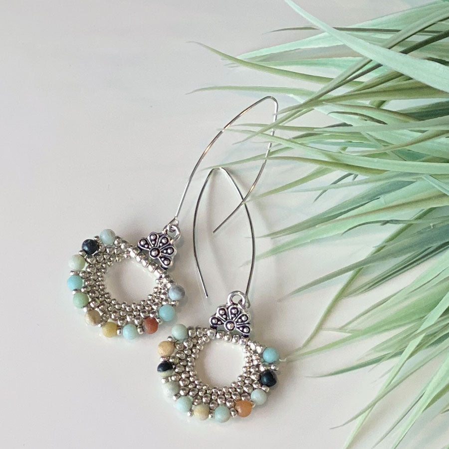 Bubbles Gemstone Earrings Kit - Matte Black Gold Amazonite - Goody Beads