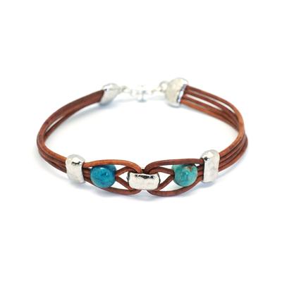 Harmony Leather Band Bracelet Kit - Blue Crazy Lace/ Natural Red Brown with Rhodium - Goody Beads
