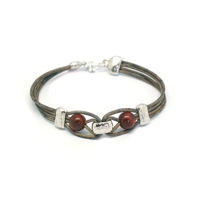 Harmony Leather Band Bracelet Kit - Apple Jasper/Natural Grey with Rhodium - Goody Beads