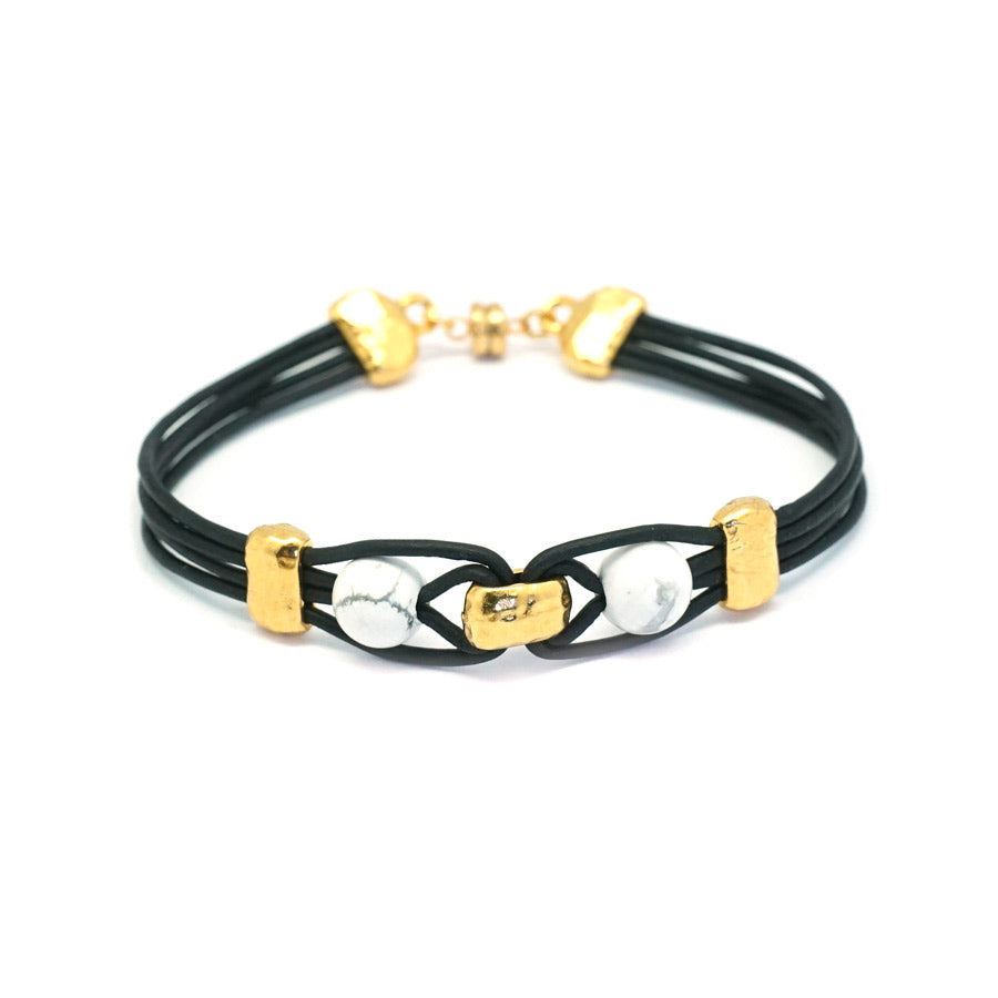 Harmony Leather Band Bracelet Kit - Howlite/Natural Black with Gold - Goody Beads