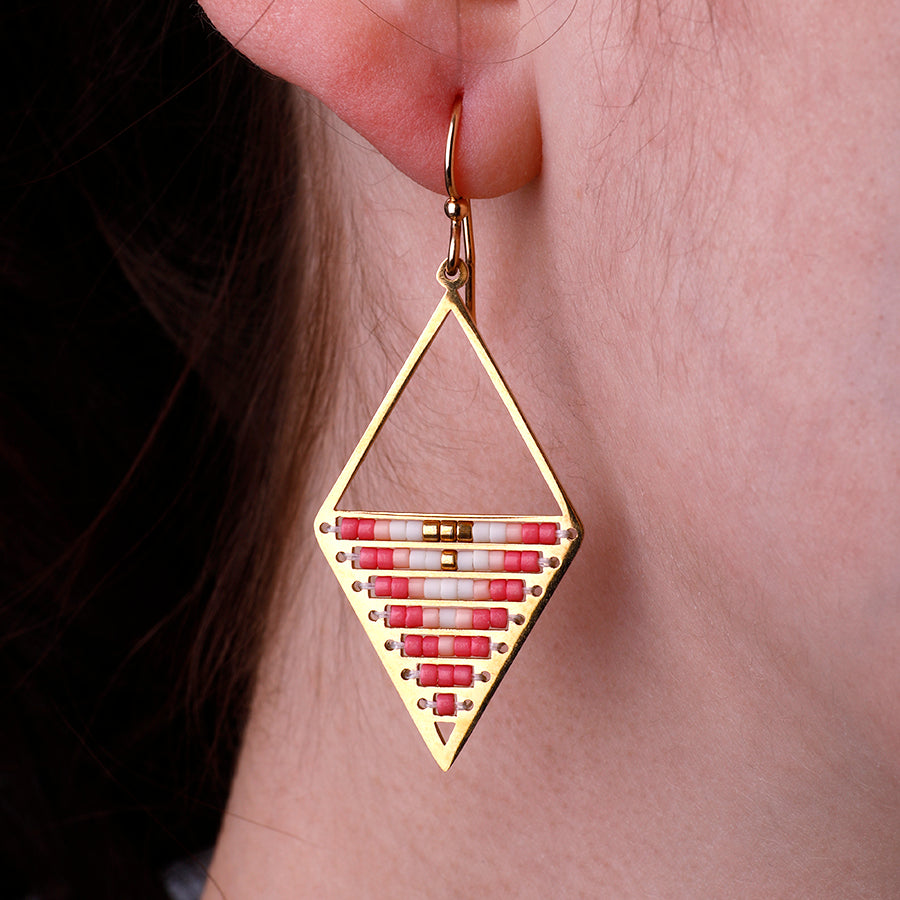 Beaded Diamond Point Gold Earrings Kit - Posh Pink