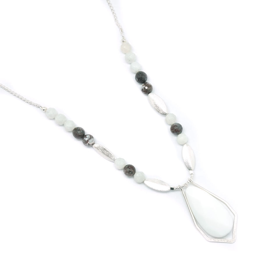 Stone Wisp Silver Necklace Kit with Exclusive Adjustable Necklace Sliding Clasp - Zebra Jasper/Moonstone - Goody Beads