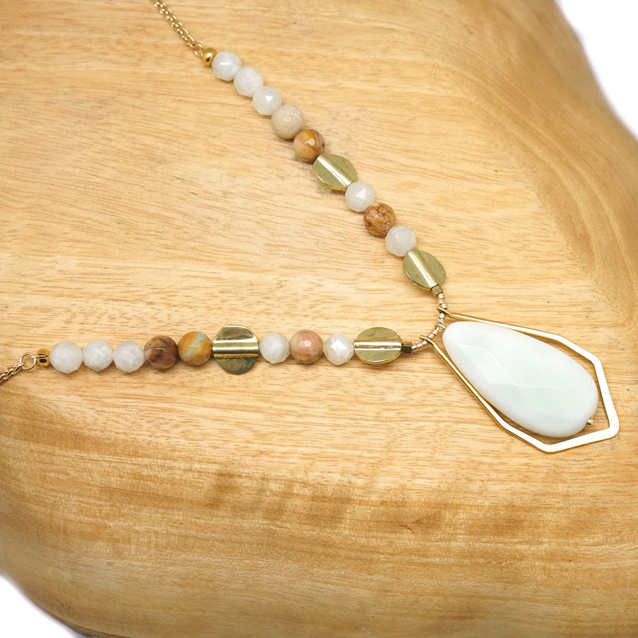 Stone Wisp Gold. Necklace Kit with Exclusive Adjustable Necklace Sliding Clasp - Crazy Lace/Moonstone - Goody Beads