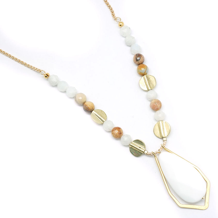 Stone Wisp Gold. Necklace Kit with Exclusive Adjustable Necklace Sliding Clasp - Crazy Lace/Moonstone - Goody Beads