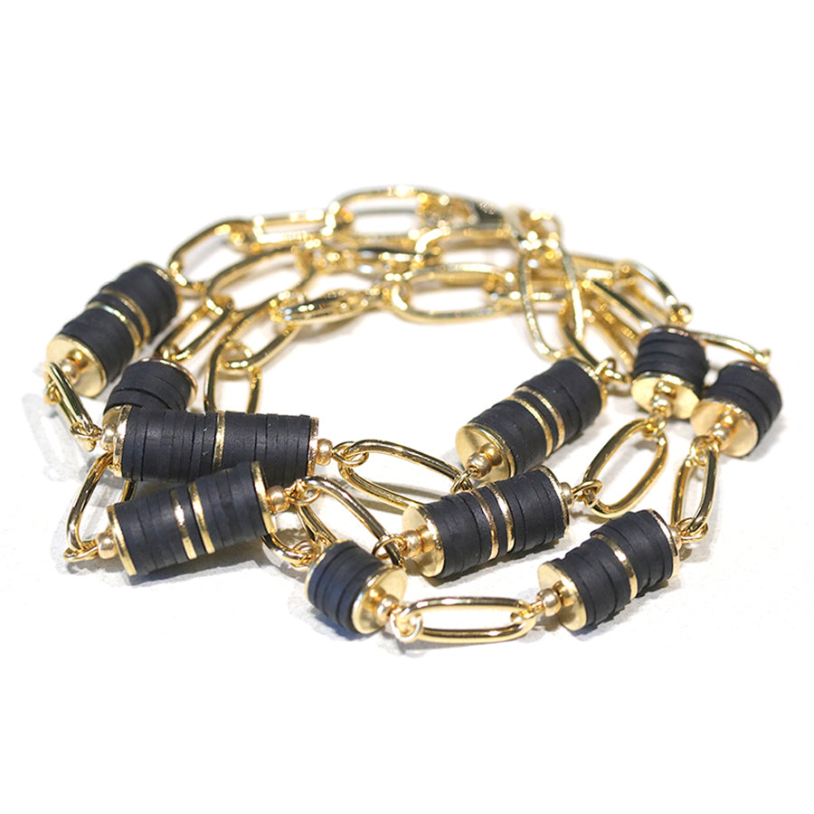 Upscale Upcycle Vinyl Beads Bracelet Trio Kit - Black and Gold - Goody Beads