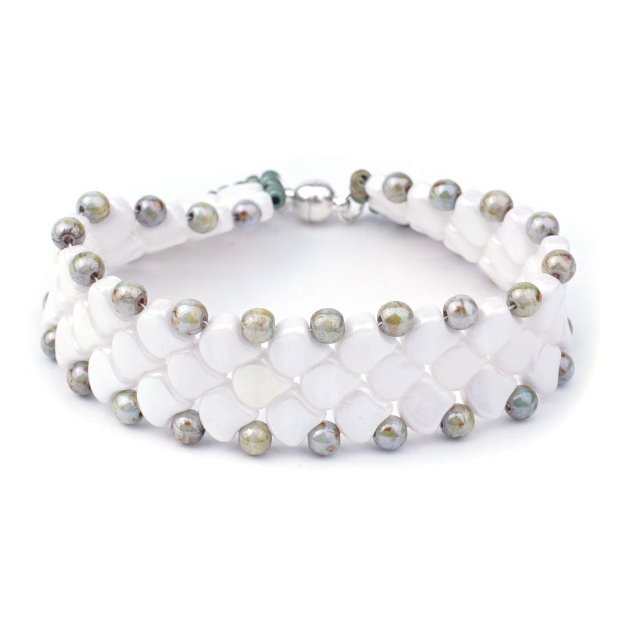 Honeycomb Beaded Bracelet Kit with 2-Hole Glass Beads (Black, White & –