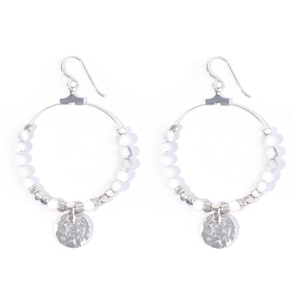 Gemstone & Coin Drop Earrings  - White Howlite / Silver - Goody Beads