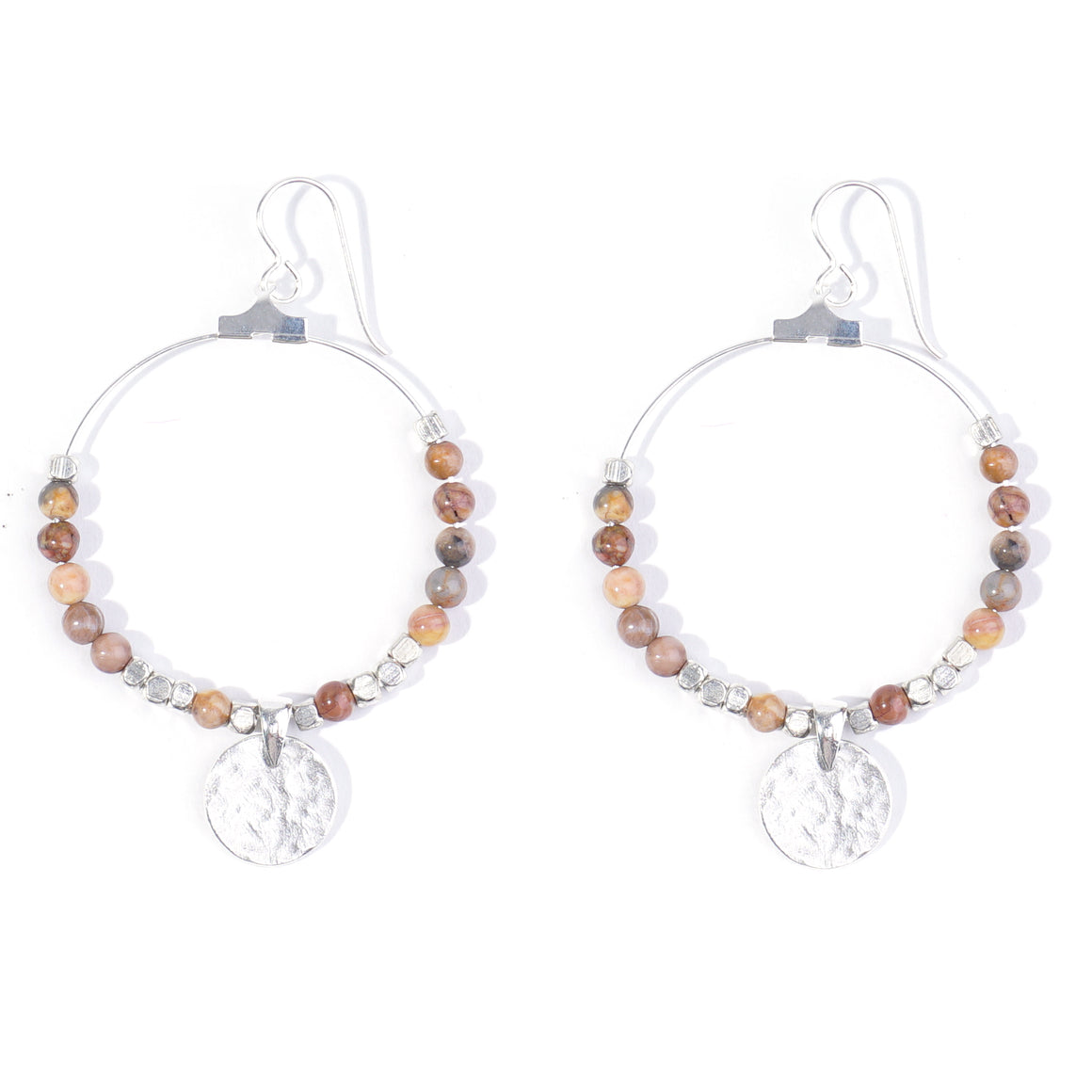 Gemstone & Coin Drop Earrings  - Venus Jasper / Silver - Goody Beads