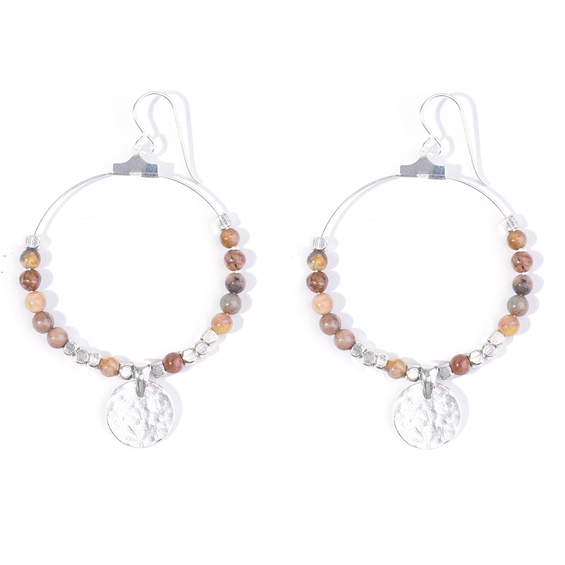 Gemstone & Coin Drop Earrings  - Venus Jasper / Silver - Goody Beads