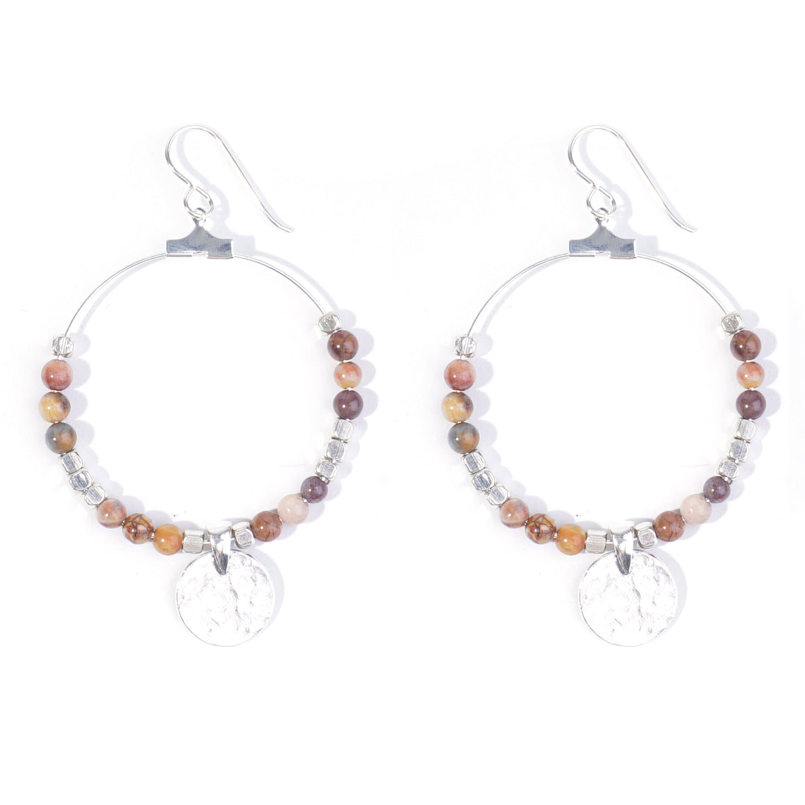 Gemstone & Coin Drop Earrings  - Venus Jasper / Silver - Goody Beads