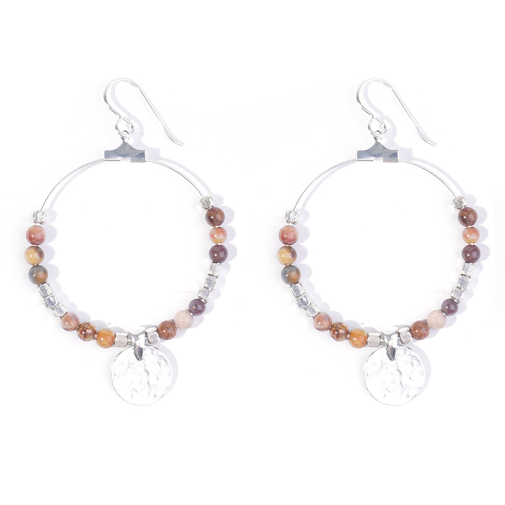 Gemstone & Coin Drop Earrings  - Venus Jasper / Silver - Goody Beads