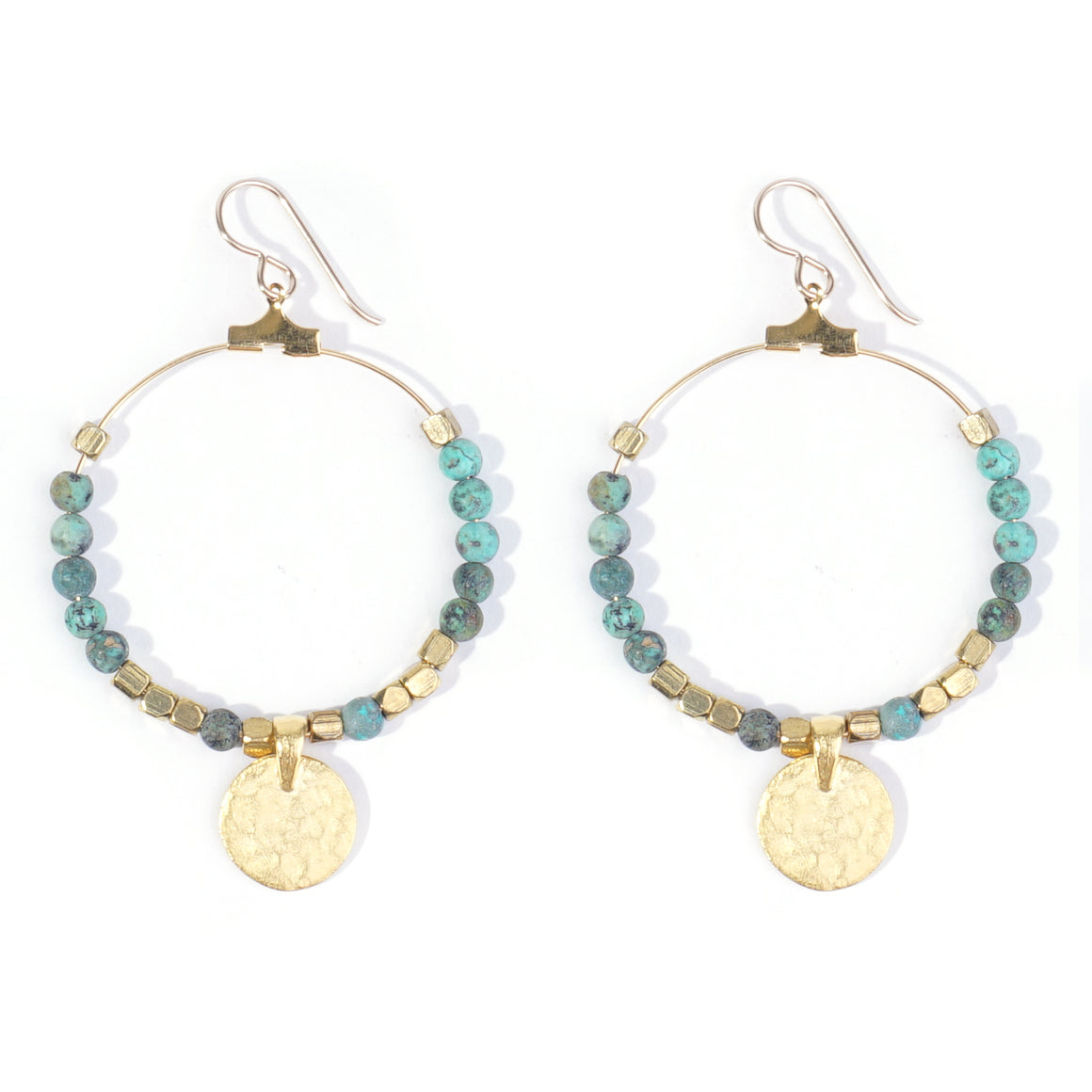 Gemstone & Coin Drop Earrings  - Matte African Turquoise / Gold - Goody Beads