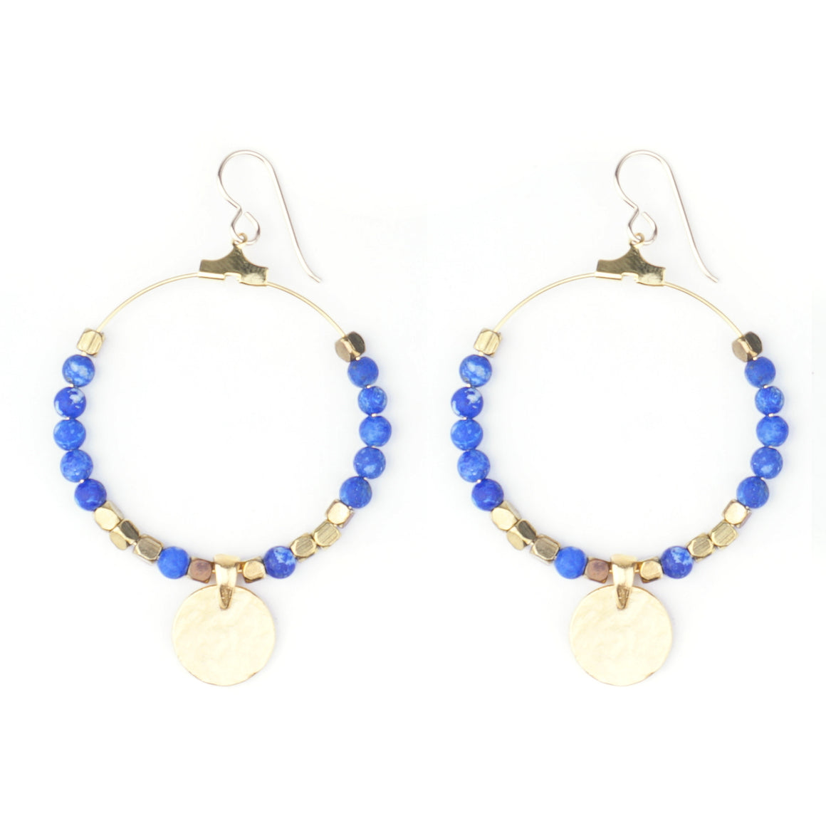 Gemstone & Coin Drop Earrings  - Matte Lapis / Gold - Goody Beads